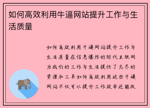 如何高效利用牛逼网站提升工作与生活质量